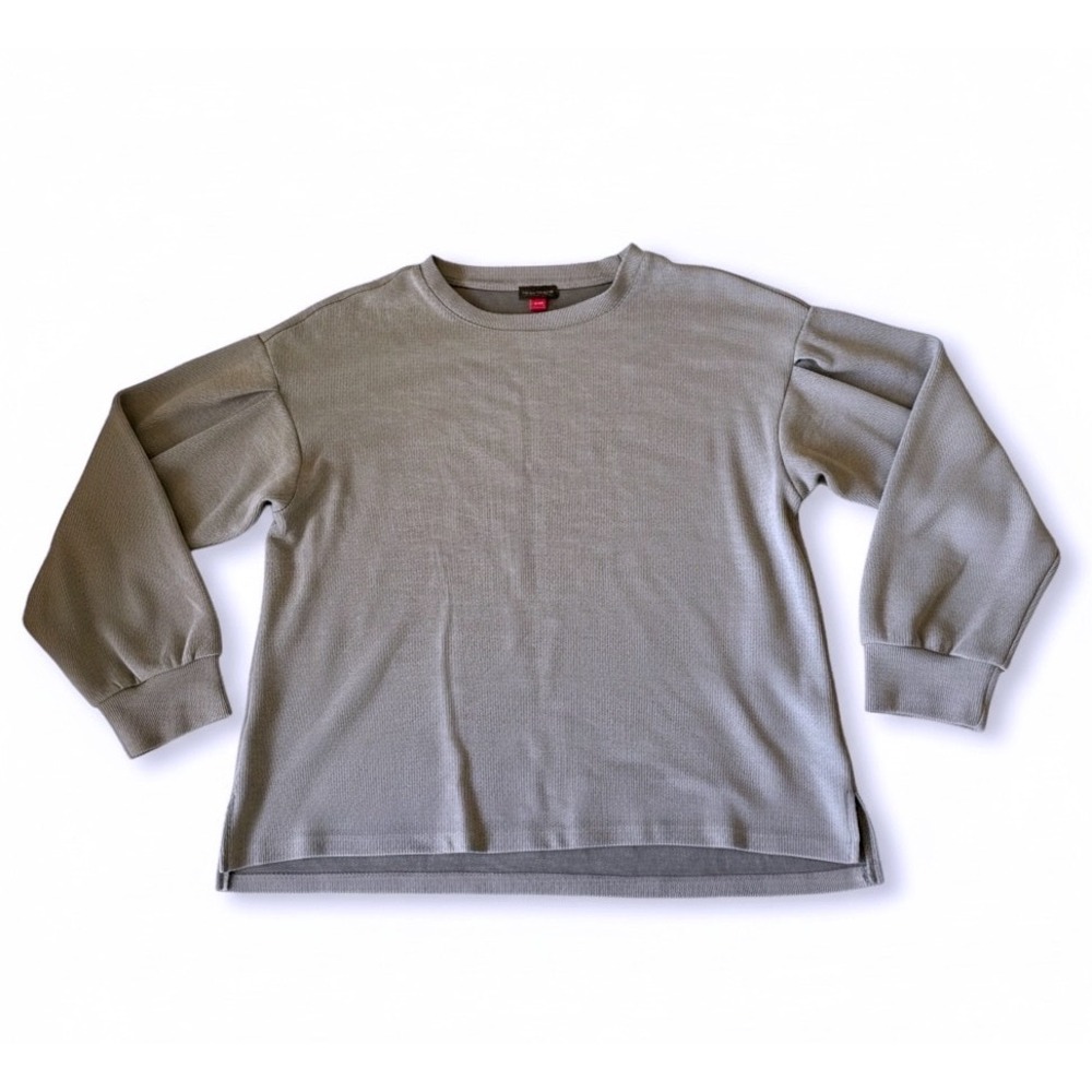 Vince Camuto Womens Ribbed Knit Top Size L Gray Drop Shoulder‎ Long Sleeve